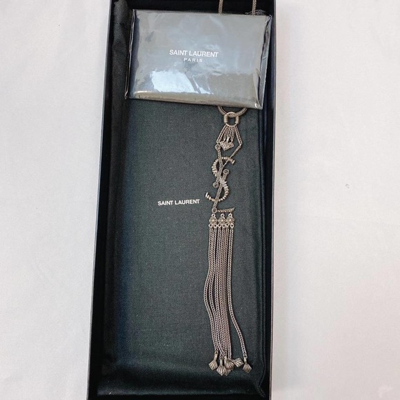 YSL logo tassel silver tone necklace - Picture 5 of 9